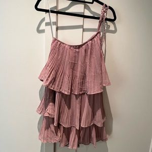 Lulus Blowing Kisses Pink Pleated One-Shoulder Mini Dress